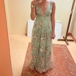 Blush Mark Romantic Adventure Dusty Sage Embroidery Tulle Maxi Dress
